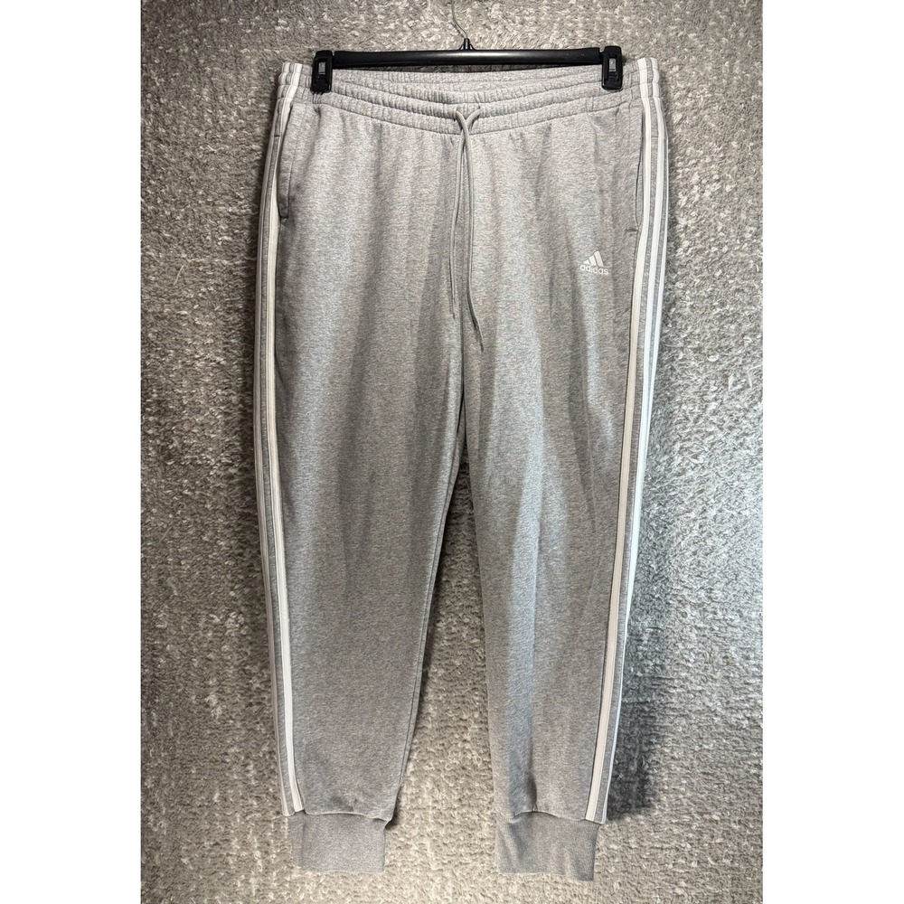 Adidas Fleece Joggers Sweatpants Plus 2X GRAY 3-Stripe Loungewear Casual Cozy